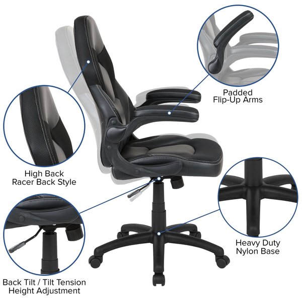 Gaming Chair, Padded Flip-up, Black