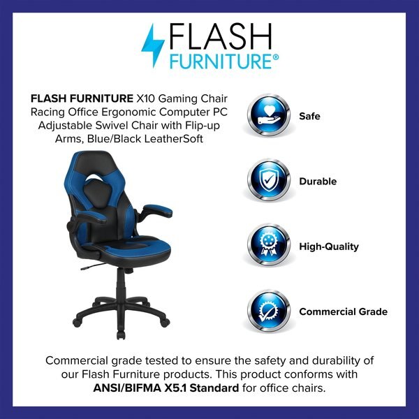 Gaming Chair, Padded Flip-up, Blue