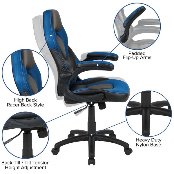 Gaming Chair, Padded Flip-up, Blue