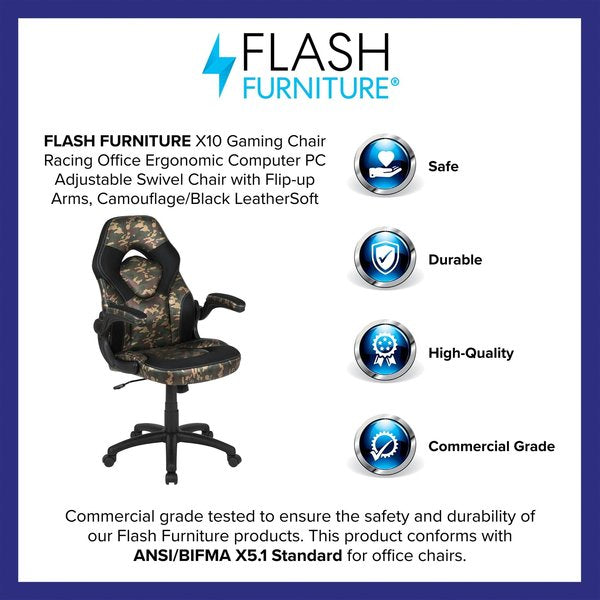 Gaming Chair, Padded Flip-up, Camouflage