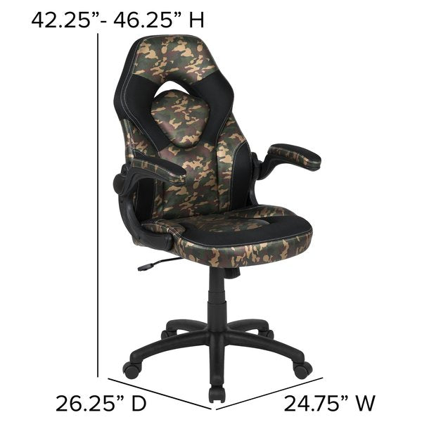 Gaming Chair, Padded Flip-up, Camouflage