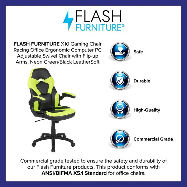 Gaming Chair, Padded Flip-up, Neon Green