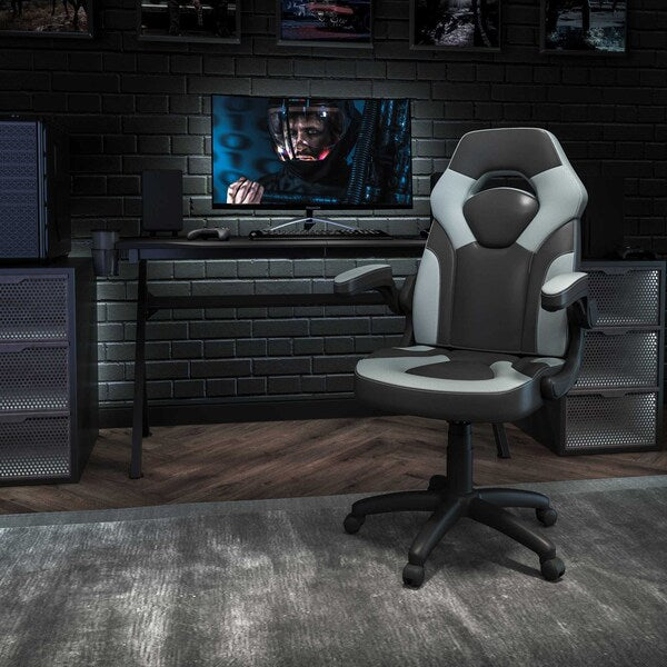 Gaming Chair, Padded Flip-up, Gray