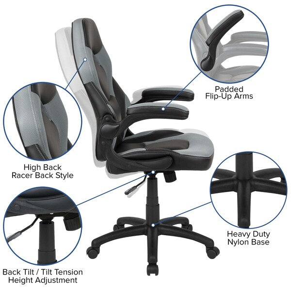 Gaming Chair, Padded Flip-up, Gray