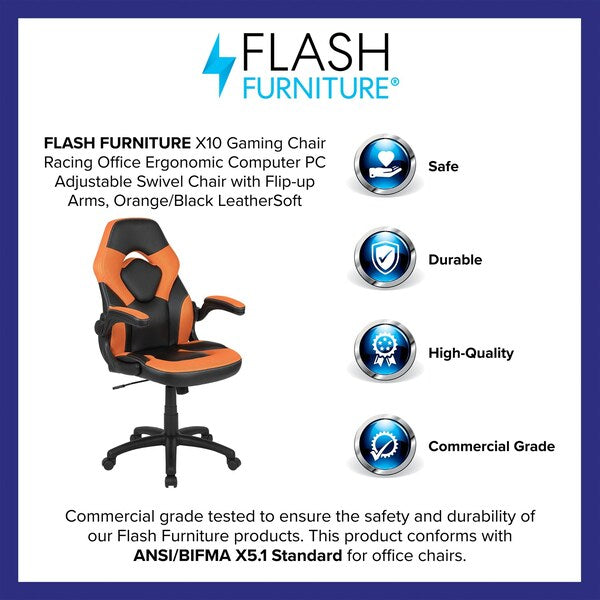 Gaming Chair, Padded Flip-up, Orange