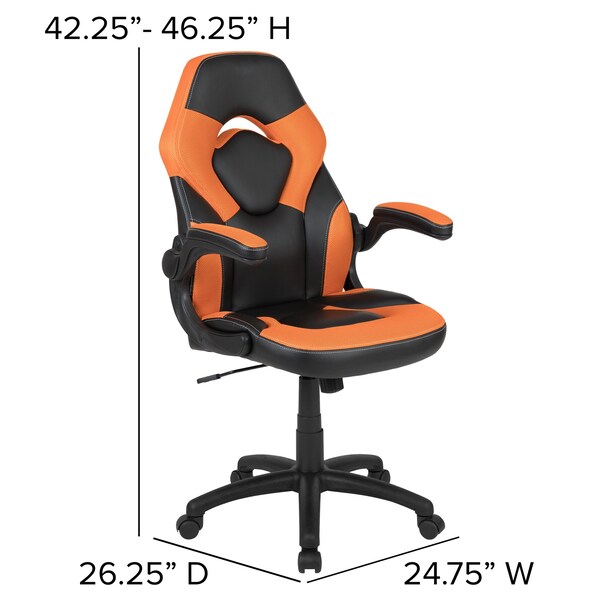 Gaming Chair, Padded Flip-up, Orange