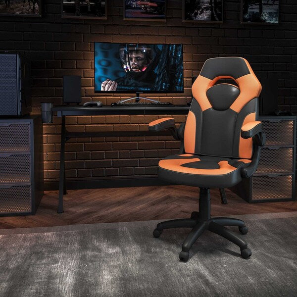 Gaming Chair, Padded Flip-up, Orange