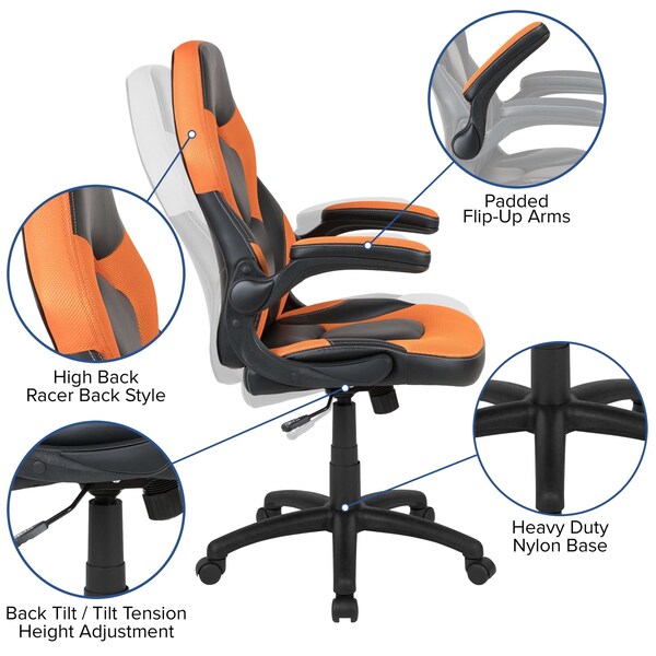 Gaming Chair, Padded Flip-up, Orange
