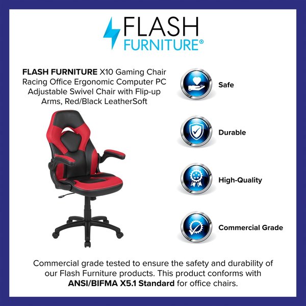 Gaming Chair, Padded Flip-up, Red