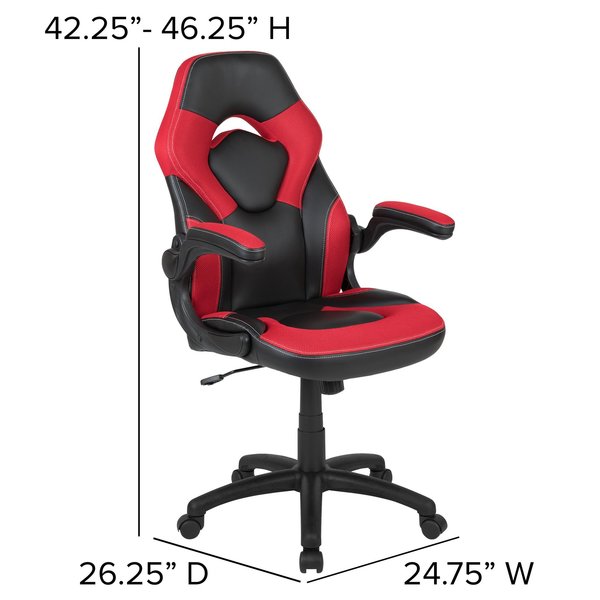 Gaming Chair, Padded Flip-up, Red