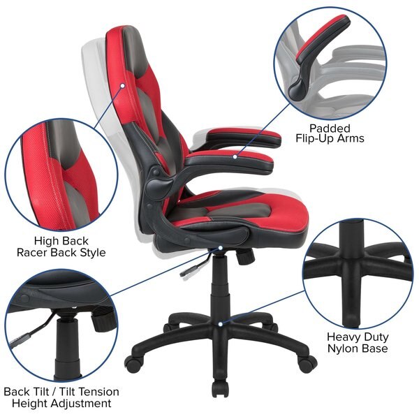 Gaming Chair, Padded Flip-up, Red