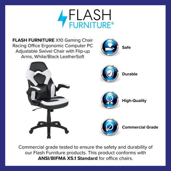 Gaming Chair, Padded Flip-up, White