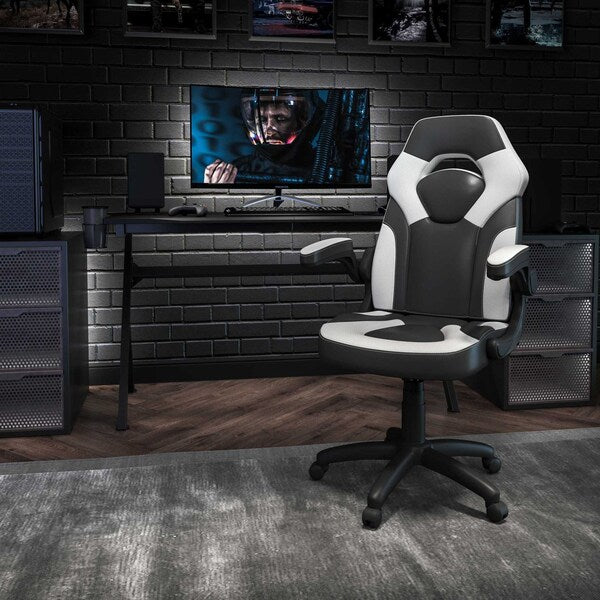 Gaming Chair, Padded Flip-up, White