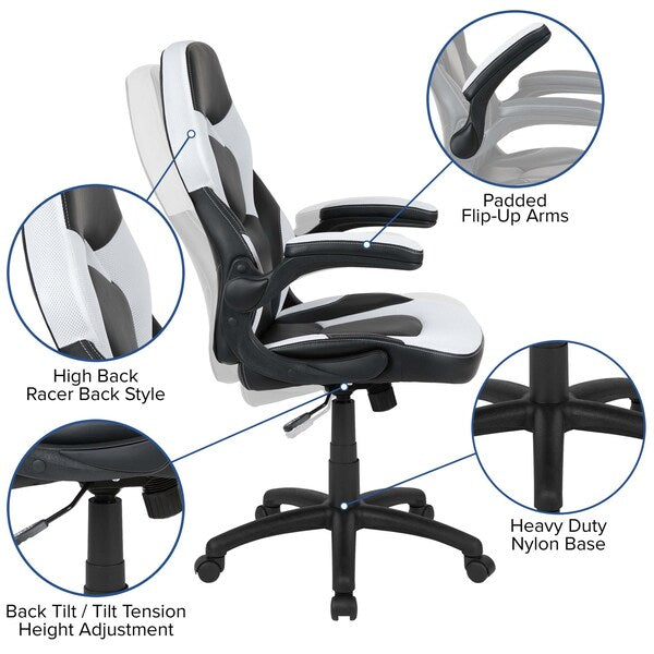 Gaming Chair, Padded Flip-up, White