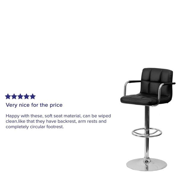Black Quilted Vinyl Barstool, Adj Height