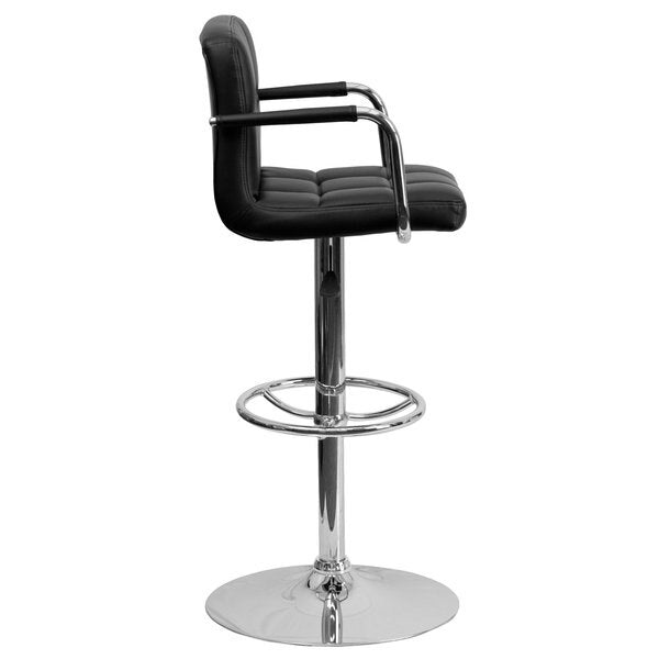 Black Quilted Vinyl Barstool, Adj Height