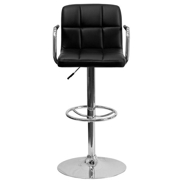 Black Quilted Vinyl Barstool, Adj Height