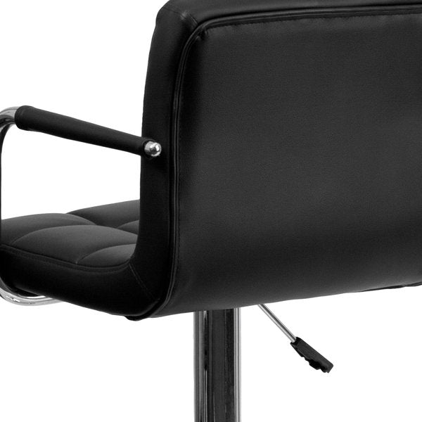 Black Quilted Vinyl Barstool, Adj Height