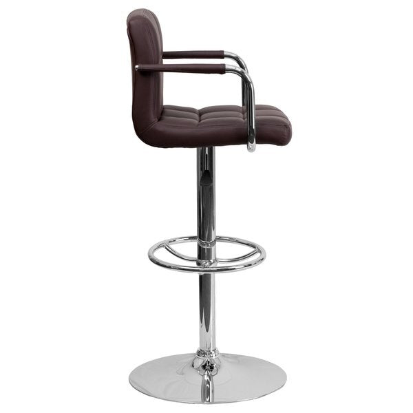 Brown Quilted Vinyl Barstool, Adj Height, Frame Material: Metal