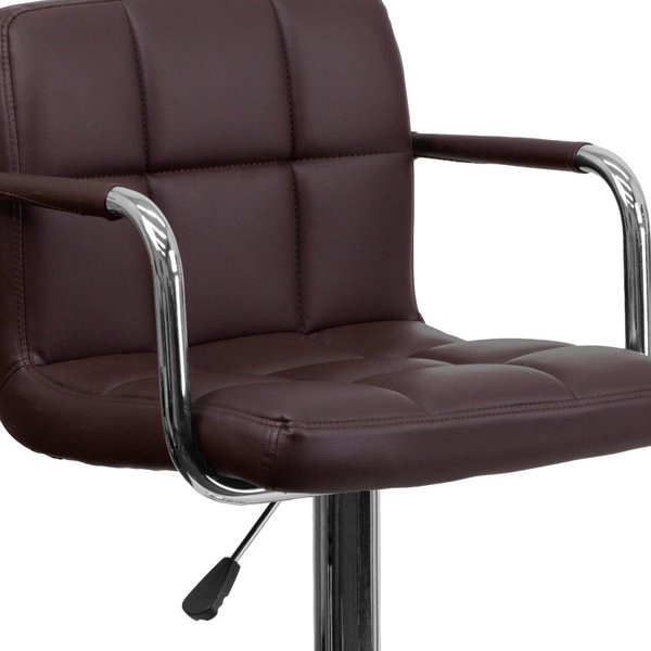 Brown Quilted Vinyl Barstool, Adj Height, Frame Material: Metal