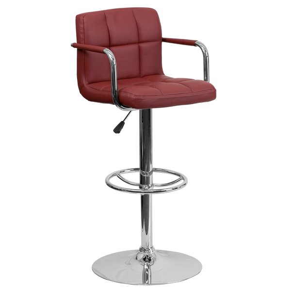 Burgundy Quilted Barstool, Adj Height