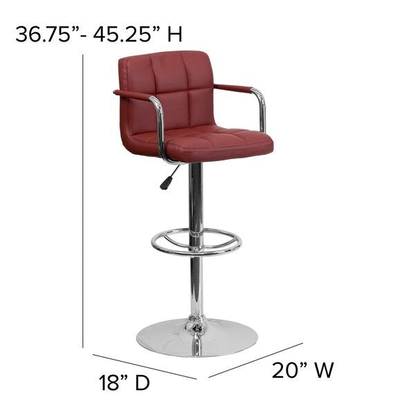 Burgundy Quilted Barstool, Adj Height