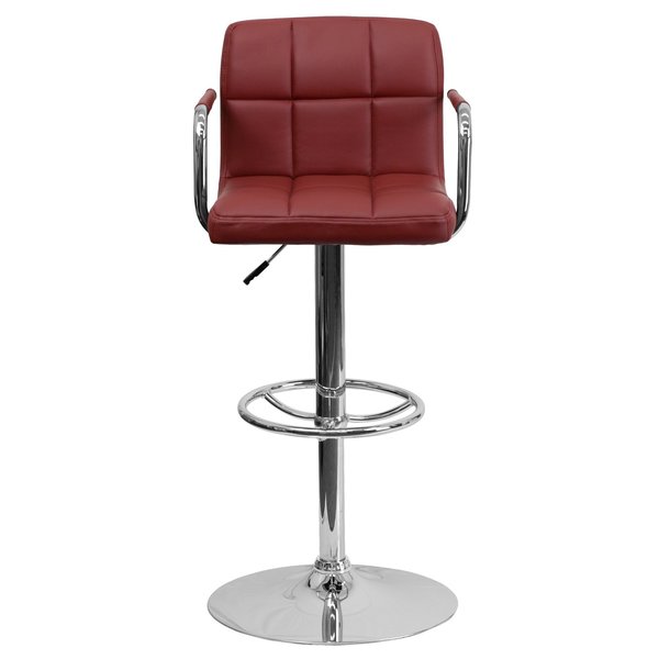 Burgundy Quilted Barstool, Adj Height