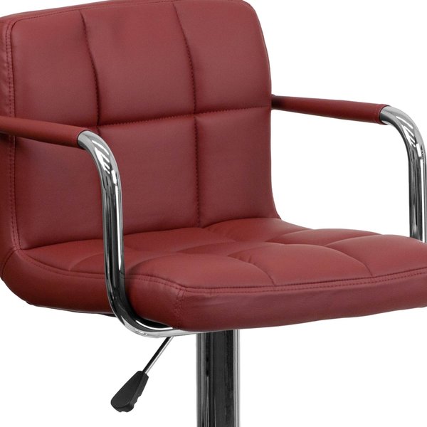 Burgundy Quilted Barstool, Adj Height