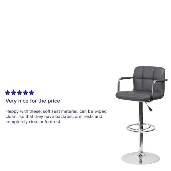 Gray Quilted Vinyl Barstool, Adj Height
