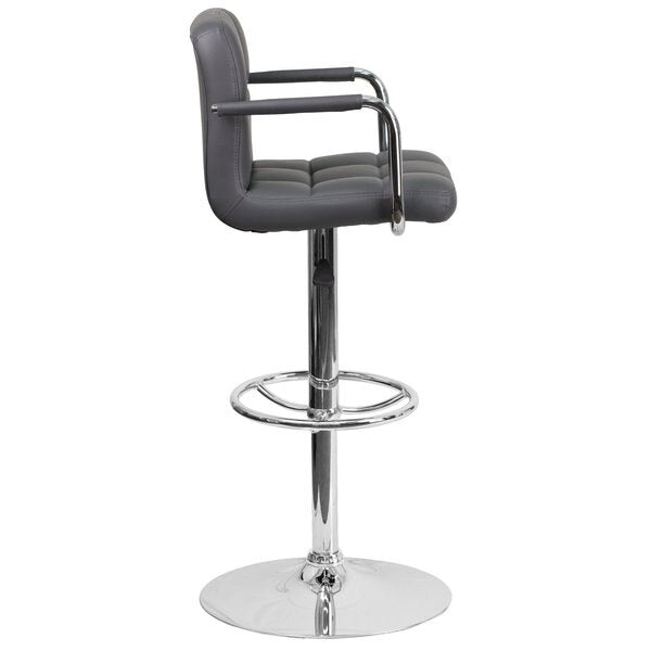 Gray Quilted Vinyl Barstool, Adj Height