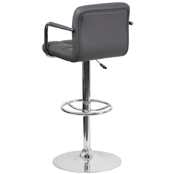 Gray Quilted Vinyl Barstool, Adj Height