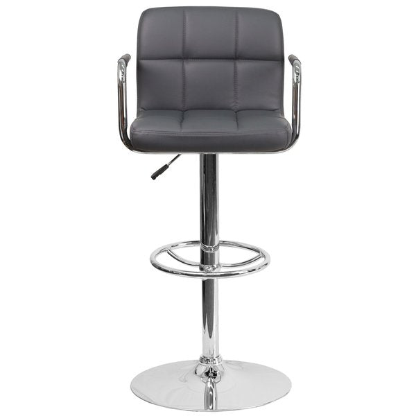Gray Quilted Vinyl Barstool, Adj Height