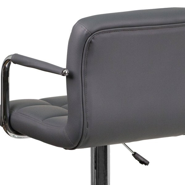 Gray Quilted Vinyl Barstool, Adj Height