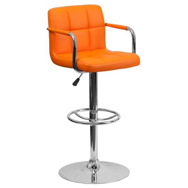 Orange Quilted Vinyl Barstool, Adj Height, Weight Capacity: 330 lb.