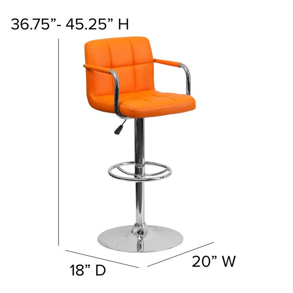 Orange Quilted Vinyl Barstool, Adj Height, Weight Capacity: 330 lb.