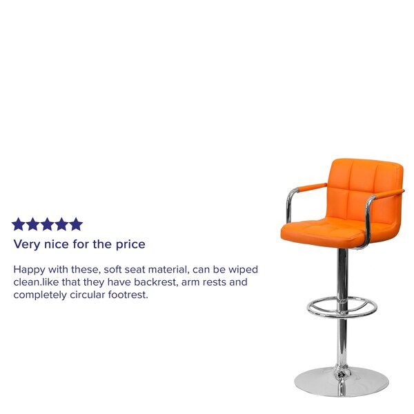 Orange Quilted Vinyl Barstool, Adj Height, Weight Capacity: 330 lb.