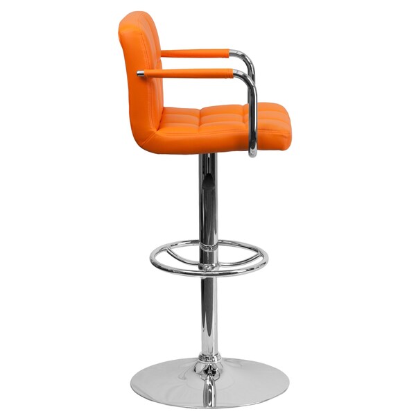 Orange Quilted Vinyl Barstool, Adj Height, Weight Capacity: 330 lb.