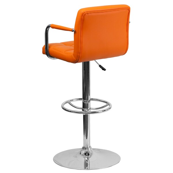 Orange Quilted Vinyl Barstool, Adj Height, Weight Capacity: 330 lb.