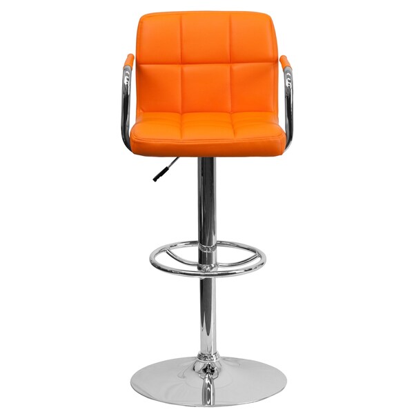 Orange Quilted Vinyl Barstool, Adj Height, Weight Capacity: 330 lb.