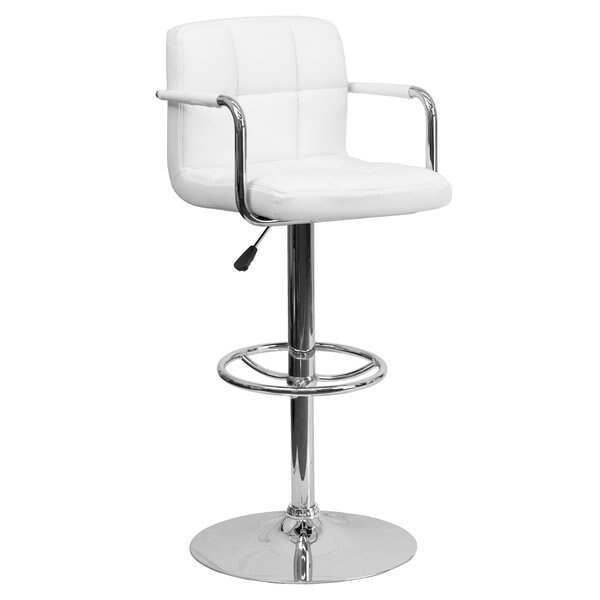 White Quilted Vinyl Barstool, Adj Height, Weight Capacity: 330 lb.