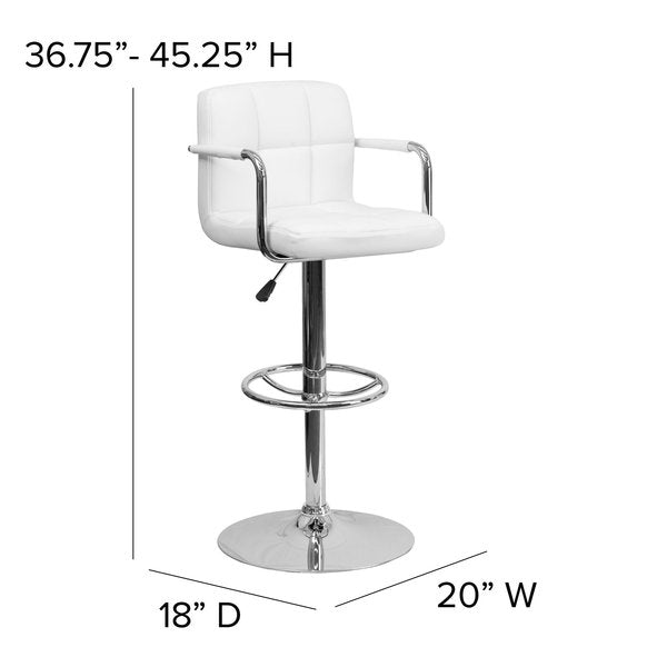 White Quilted Vinyl Barstool, Adj Height, Weight Capacity: 330 lb.