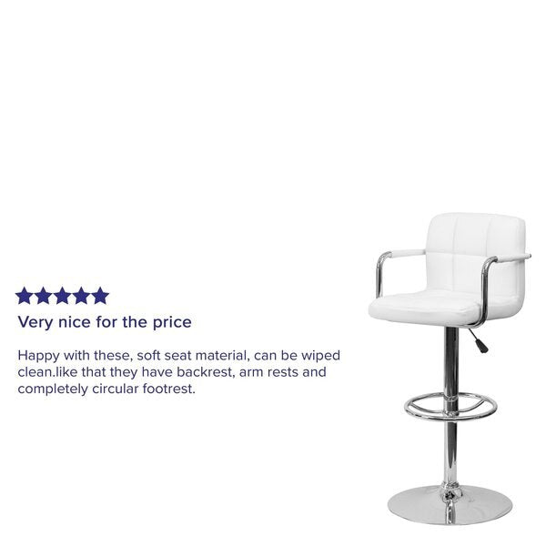 White Quilted Vinyl Barstool, Adj Height, Weight Capacity: 330 lb.