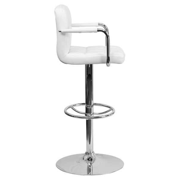White Quilted Vinyl Barstool, Adj Height, Weight Capacity: 330 lb.