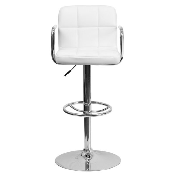White Quilted Vinyl Barstool, Adj Height, Weight Capacity: 330 lb.