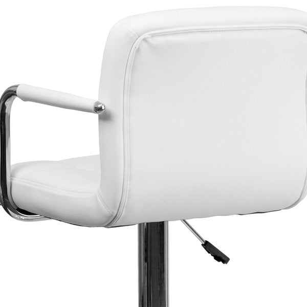 White Quilted Vinyl Barstool, Adj Height, Weight Capacity: 330 lb.