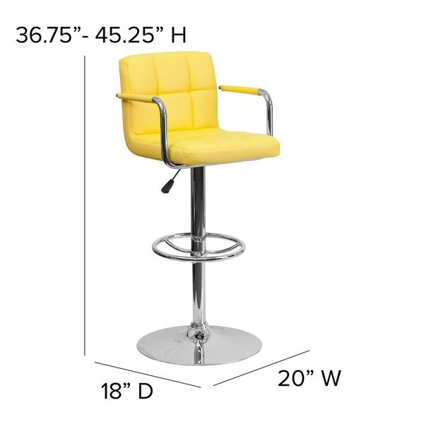 Yellow Quilted Vinyl Barstool, Adj Height, Weight Capacity: 330 lb.