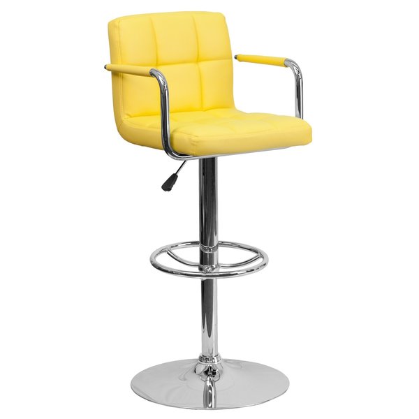 Yellow Quilted Vinyl Barstool, Adj Height, Weight Capacity: 330 lb.