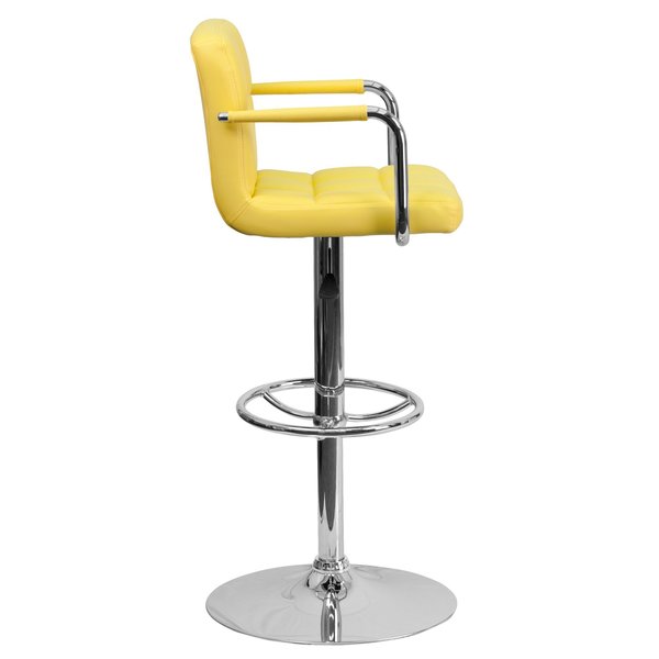 Yellow Quilted Vinyl Barstool, Adj Height, Weight Capacity: 330 lb.
