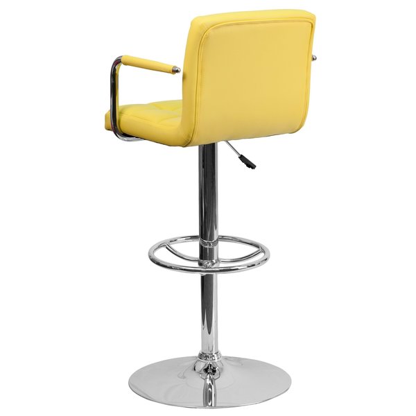 Yellow Quilted Vinyl Barstool, Adj Height, Weight Capacity: 330 lb.