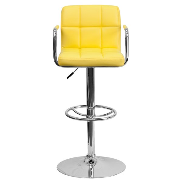 Yellow Quilted Vinyl Barstool, Adj Height, Weight Capacity: 330 lb.